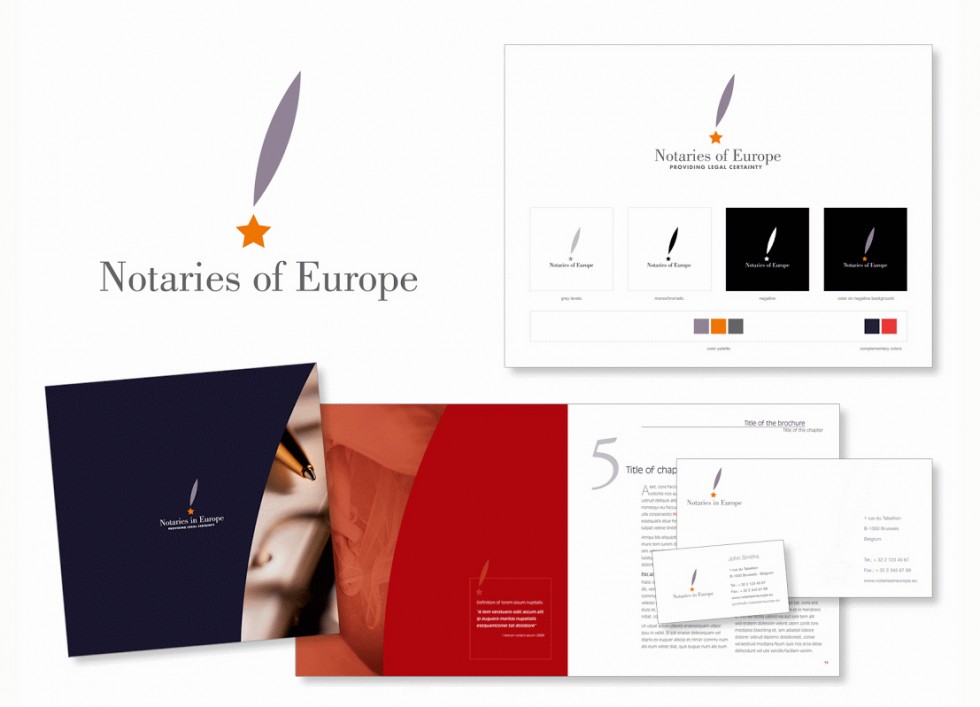Exemple d'application d'une propositionde logo pour l'association européenne des notaires.