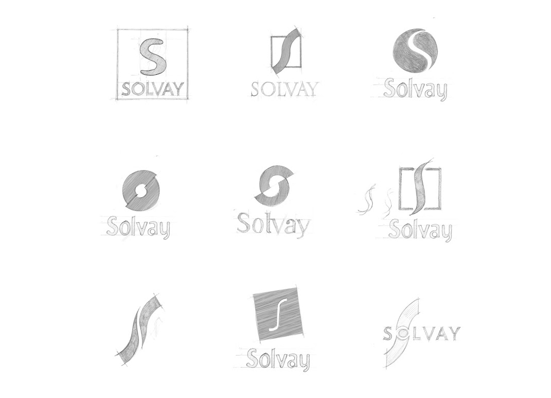 Etude préliminaire pour un rafraîchissement graphique du logo Solvay.