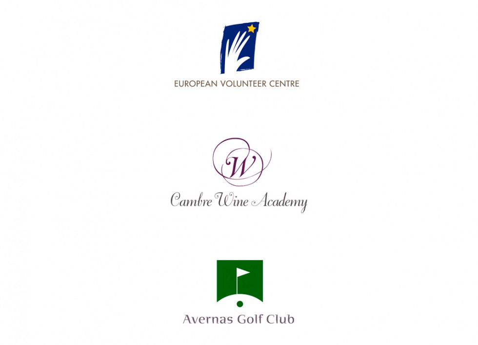 Logo pour European Volunteer Center, Cambre Wine Academy et le Avernas Golf Club.