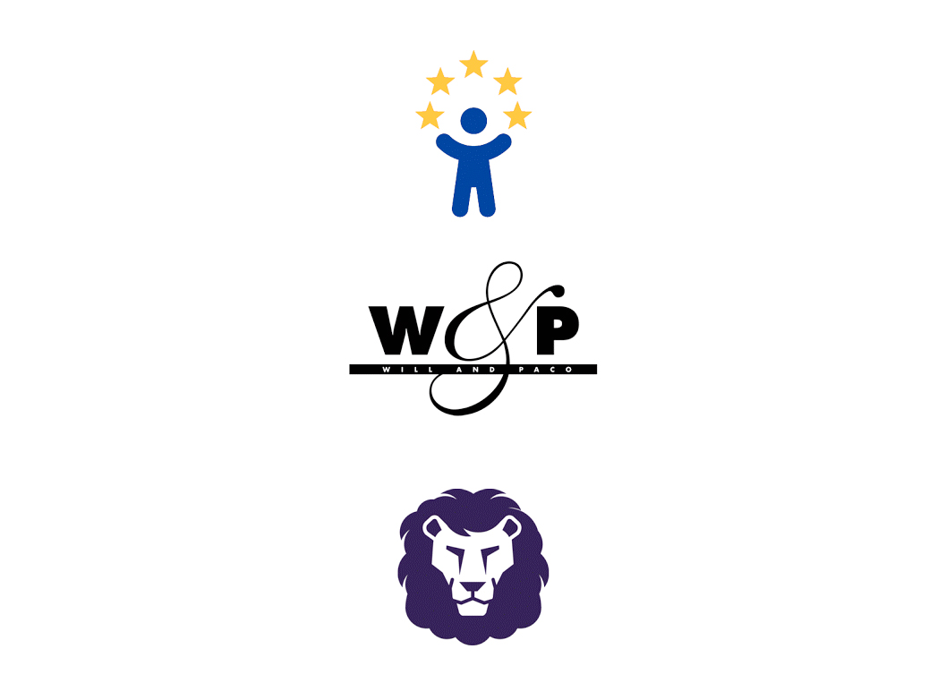 Logos pour une association européenne, une griffe de vêtements et une simplification d'un logo existant (St Johns School).