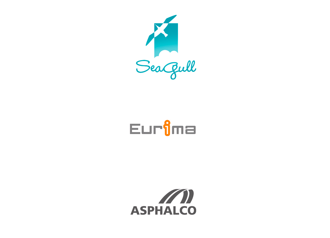 Logo pour une griffe de vêtement, l'association européenne des producteurs de matériaux isolants et un entrepreneur routier.